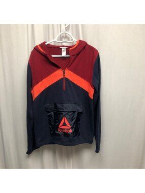 Reebok Hooded Pullover Sweatshirt Youth XXL 18 Maroon Blue Front Pocket Jacket